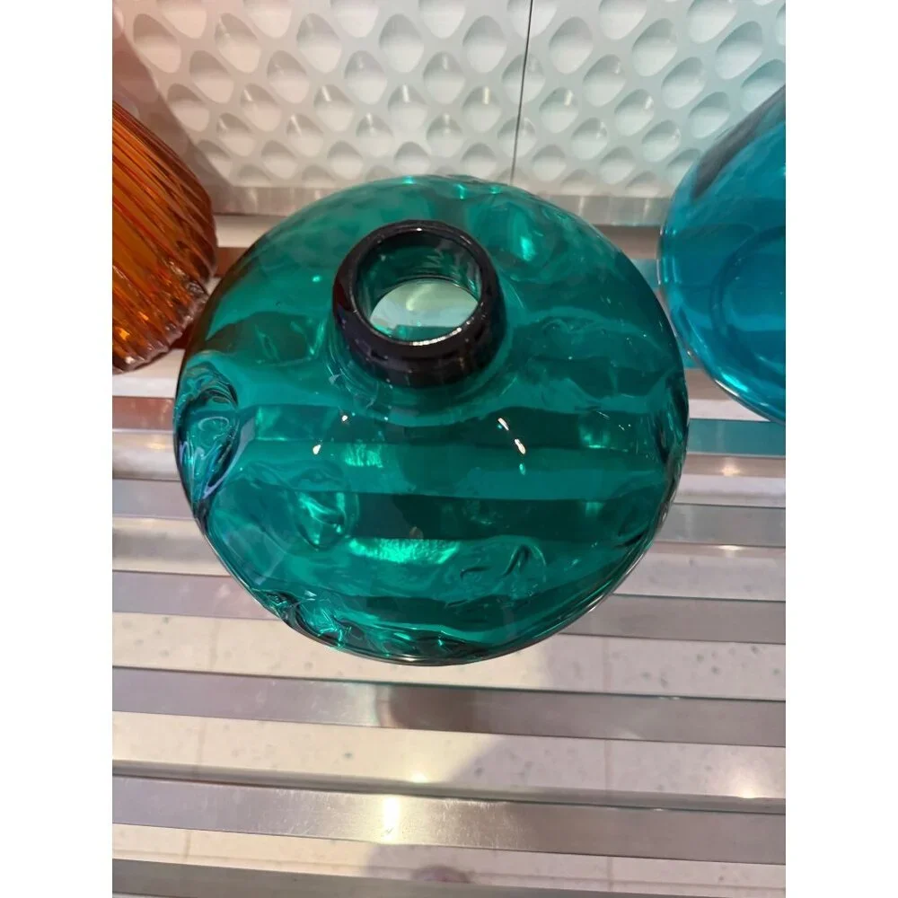 Hand Blown Mid-century Modern Art Heavy  Glass Pinched Vase Green Collectible